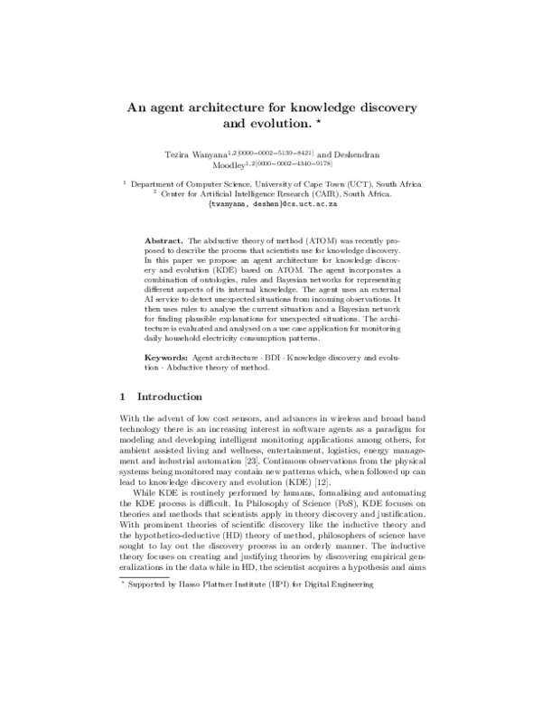 (PDF) An Agent Architecture for Knowledge Discovery and Evolution