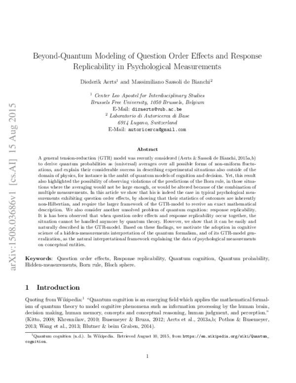 (PDF) Beyond-quantum modeling of question order effects and response ...