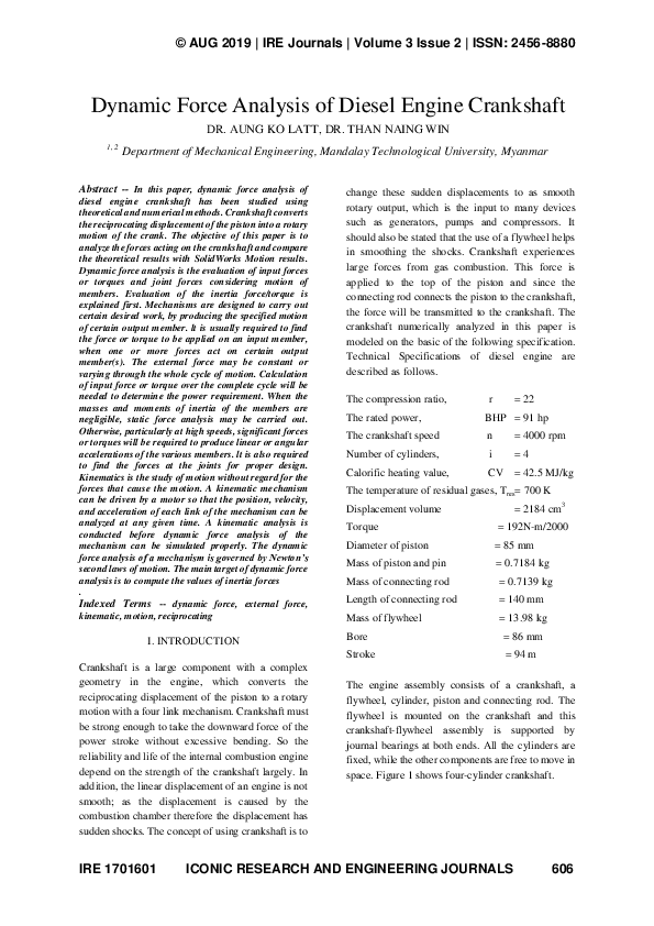 (PDF) Dynamic Force Analysis Of Diesel Engine Crankshaft - IRE Journals