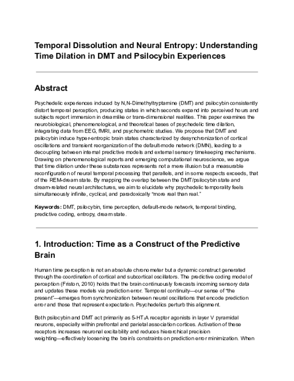 (PDF) Temporal Dissolution and Neural Entropy: Understanding Time ...
