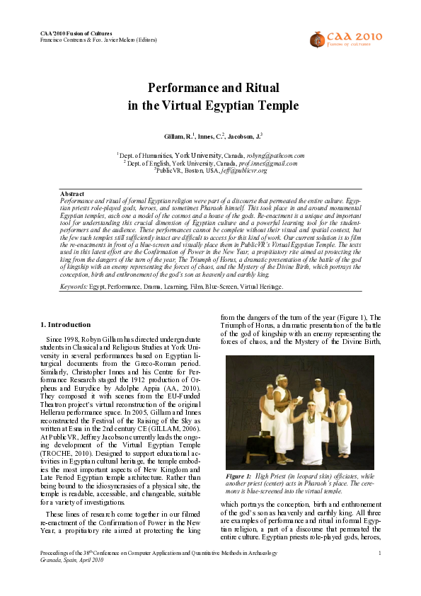 (PDF) Performance and Ritual in the Virtual Egyptian Temple