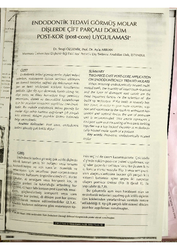 (PDF) Endodontik tedavi görmüş molar dişlerde çift parçalı döküm post ...