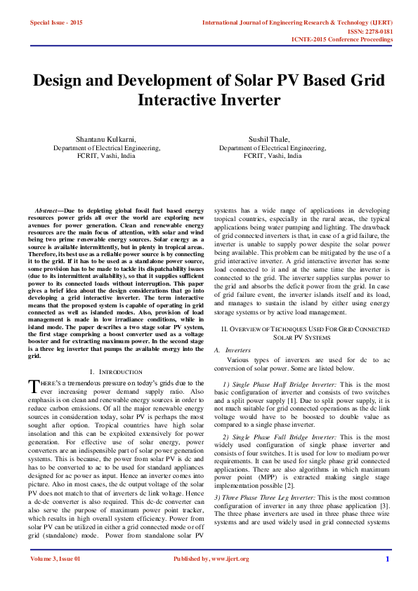 (PDF) Design and Development of Solar PV Based Grid Interactive Inverter