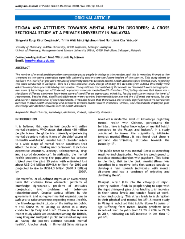 (PDF) Stigma and Attitudes Towards Mental Health Disorders: A Cross ...