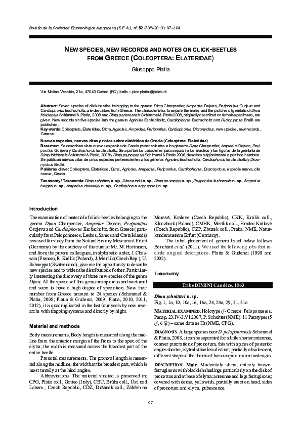 (PDF) New species, new records and notes on click-beetles from Greece ...
