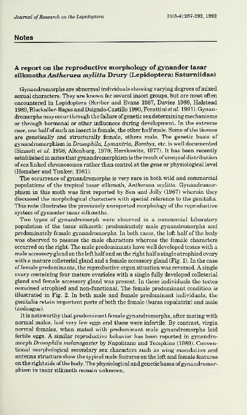 (PDF) A report on the reproductive morphology of gynander tasar ...