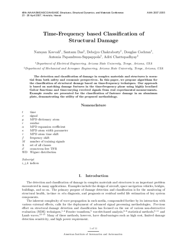 (PDF) Time-Frequency-based Classification of Structural Damage