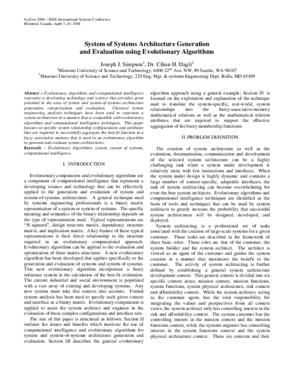 (PDF) System of Systems Architecture Generation and Evaluation using ...