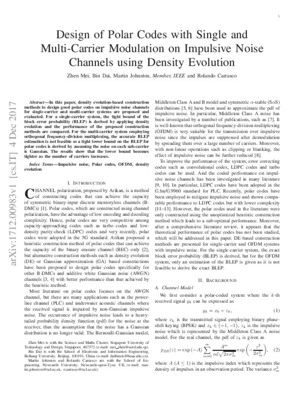 (PDF) Design of Polar Codes with Single and Multi-Carrier Modulation on ...