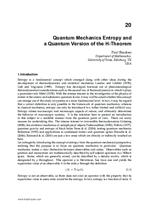 (PDF) Quantum Mechanics Entropy and a Quantum Version of the H-Theorem