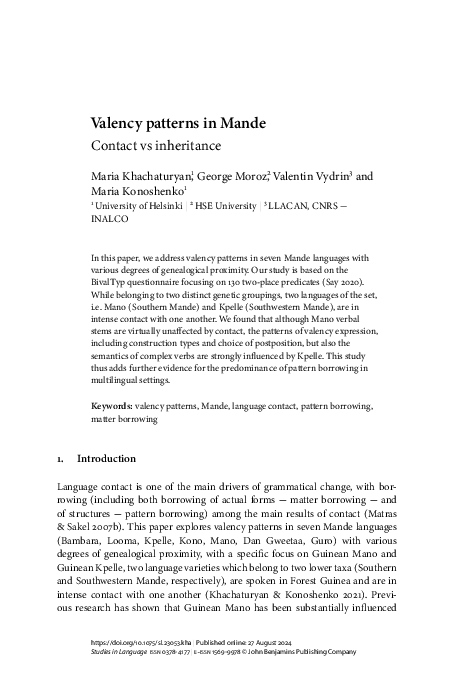 (PDF) Valency patterns in Mande Contact vs inheritance