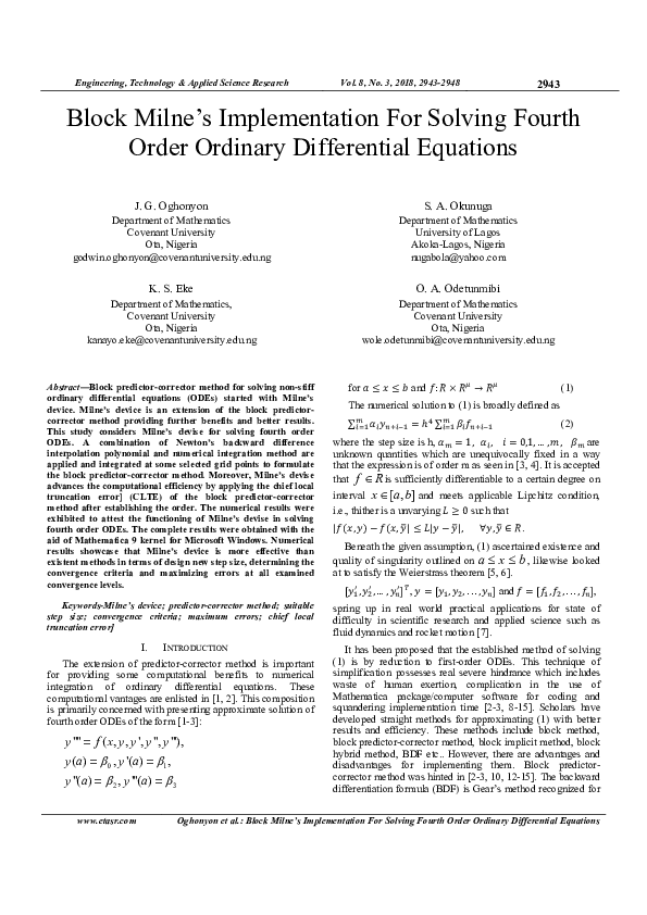 (PDF) Block Milne’s Implementation For Solving Fourth Order Ordinary ...