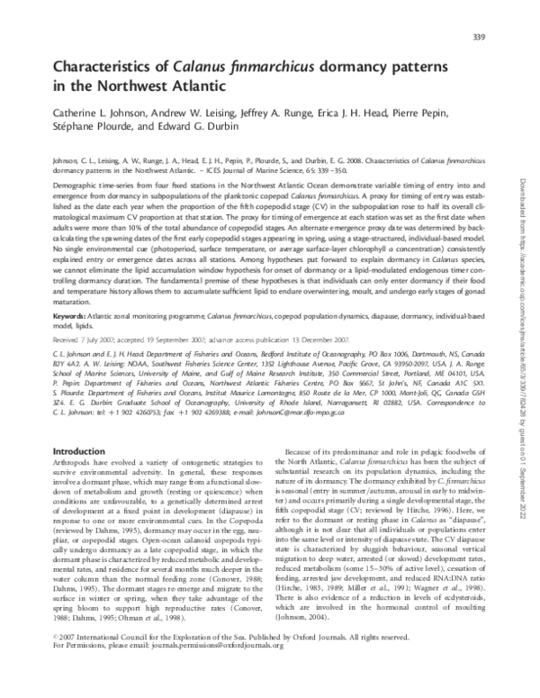 (PDF) Characteristics of Calanus finmarchicus dormancy patterns in the ...