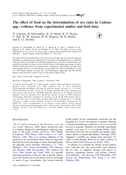 (PDF) The effect of food on the determination of sex ratio in Calanus ...