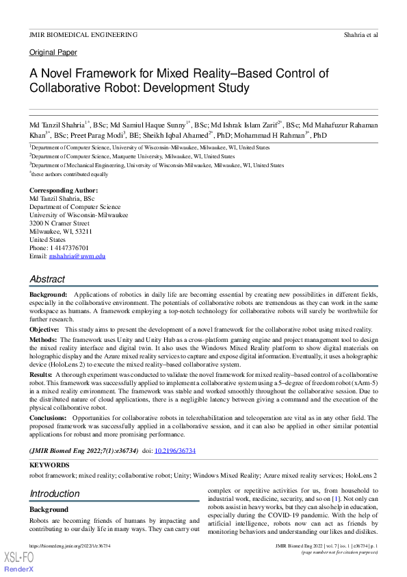 (PDF) A Novel Framework for Mixed Reality–Based Control of ...