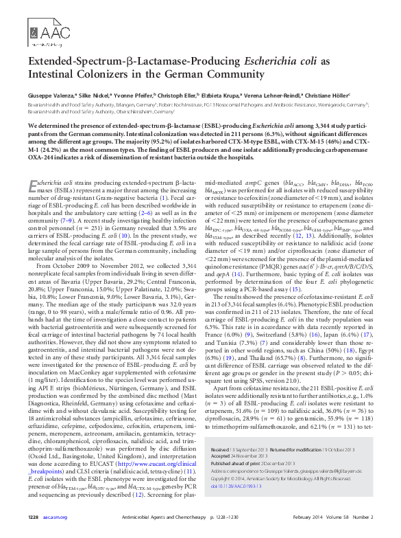 (PDF) Extended-Spectrum-β-Lactamase-Producing Escherichia coli as ...