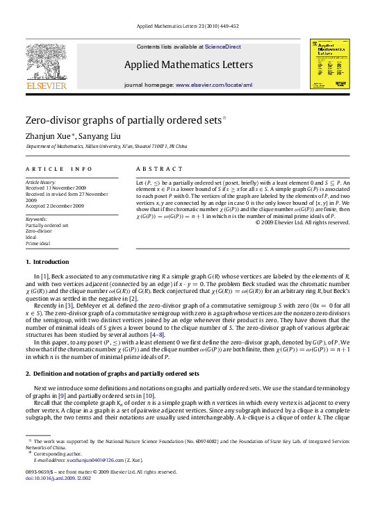 (PDF) Zero-divisor graphs of partially ordered sets