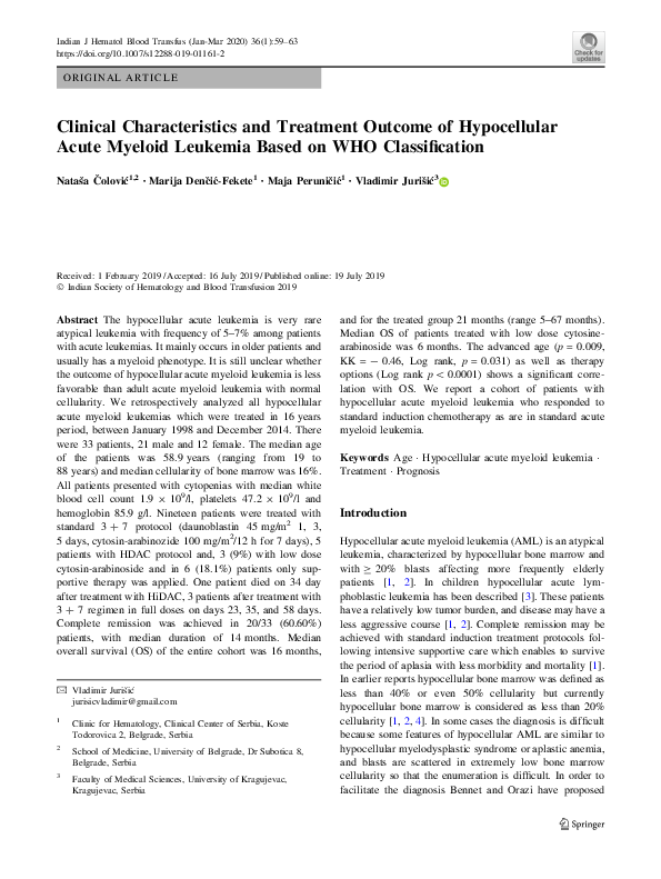 (PDF) Clinical Characteristics and Treatment Outcome of Hypocellular ...
