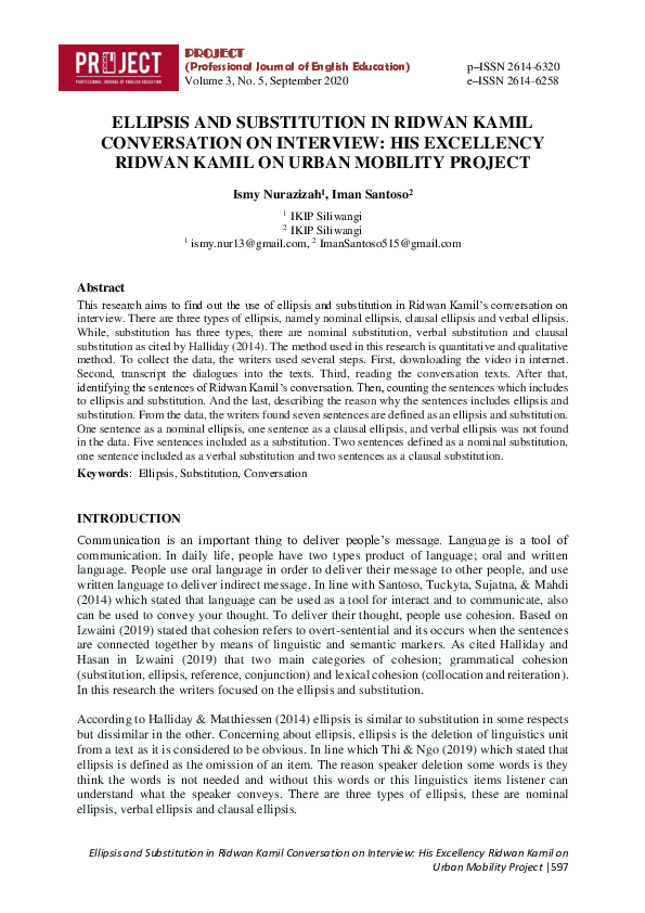 (PDF) Ellipsis and Substitution in Ridwan Kamil Conversation on ...