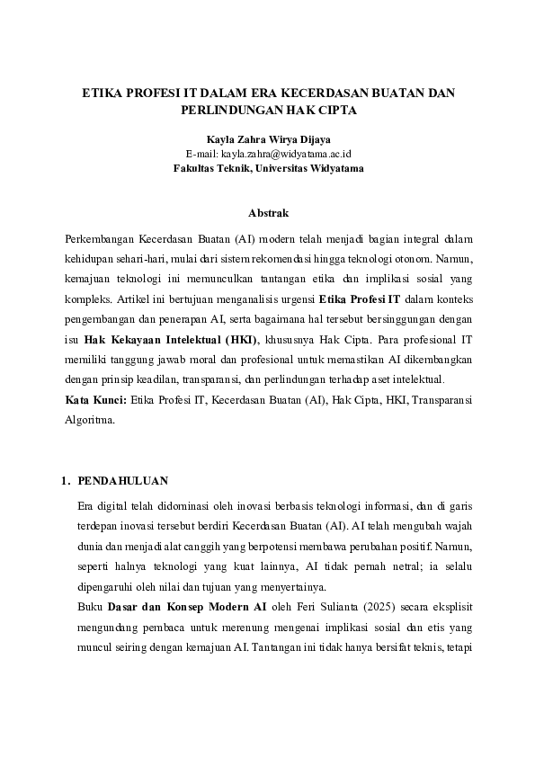(PDF) ETIKA PROFESI IT DALAM ERA KECERDASAN BUATAN DAN PERLINDUNGAN HAK ...