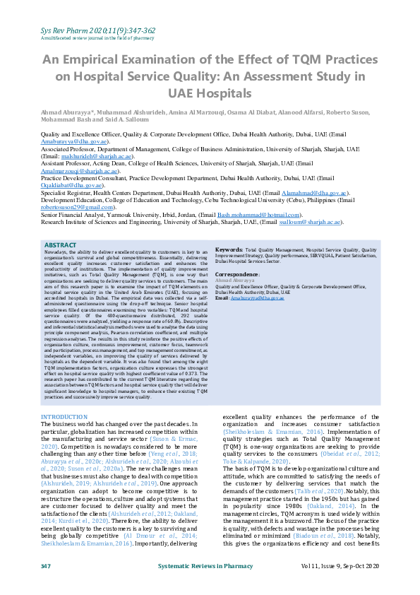 (PDF) An Empirical Examination of the Effect of TQM Practices on ...