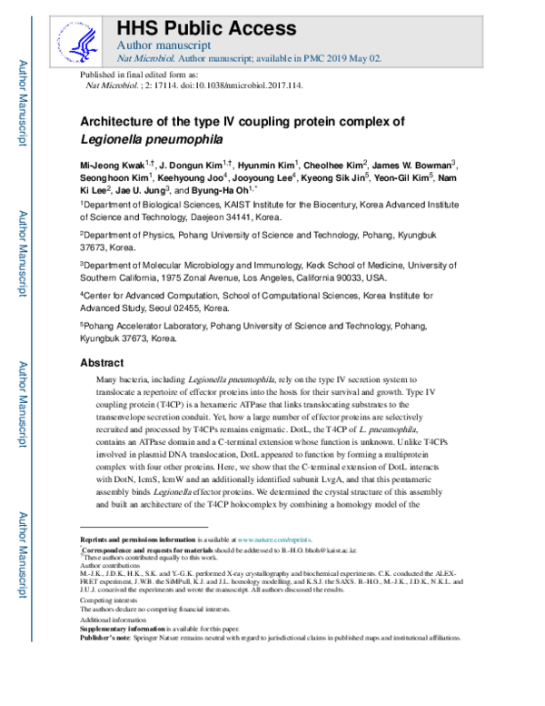 (PDF) Architecture of the type IV coupling protein complex of ...