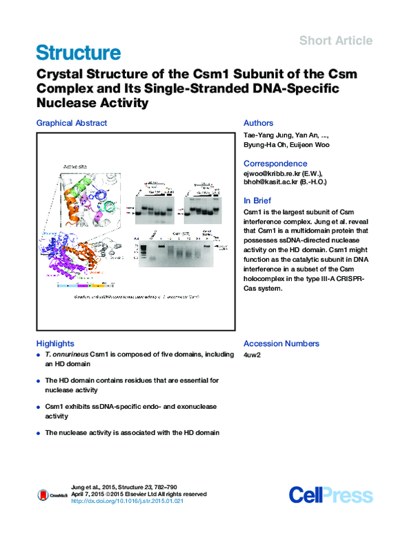 (PDF) Crystal Structure of the Csm1 Subunit of the Csm Complex and Its ...
