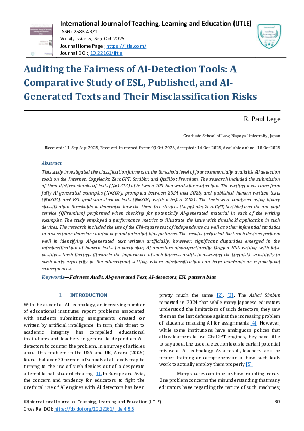 (PDF) Auditing the Fairness of AI-Detection Tools: A Comparative Study ...