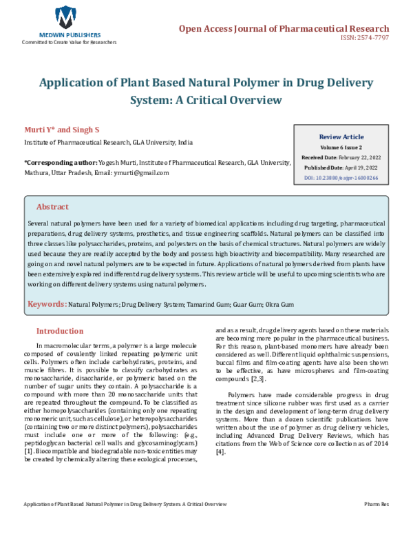 (PDF) Application of Plant Based Natural Polymer in Drug Delivery ...
