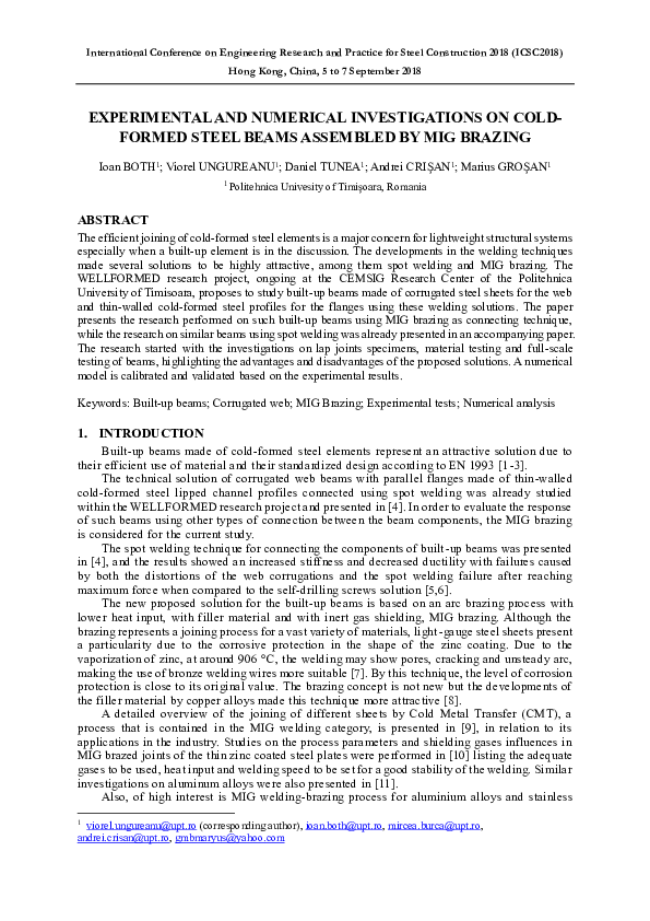 (PDF) Experimental and Numerical Investigations on Cold- Formed Steel ...