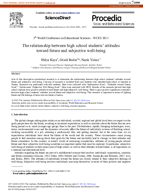 (PDF) The Relationship between High School Students’ Attitudes toward ...