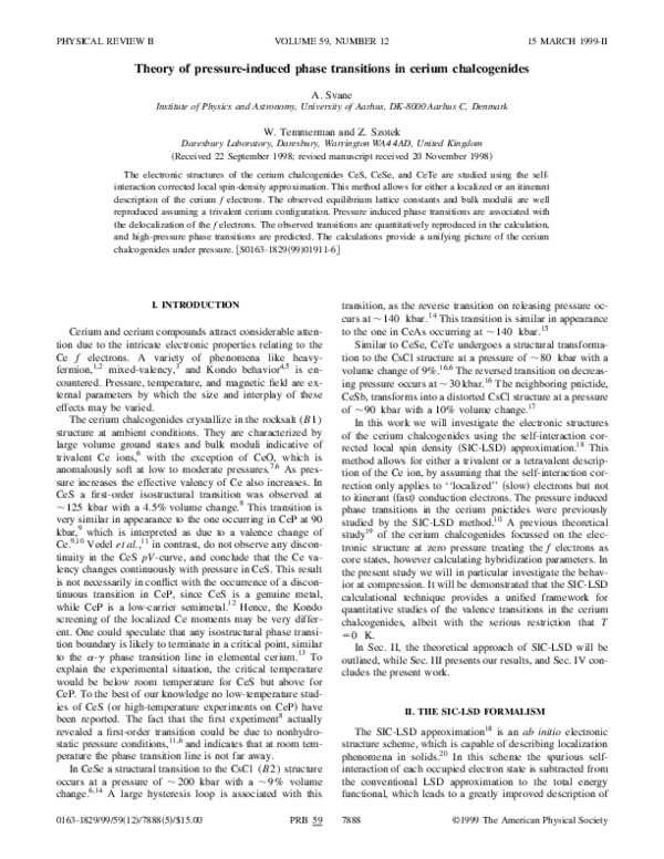 (PDF) Theory of pressure-induced phase transitions in cerium chalcogenides