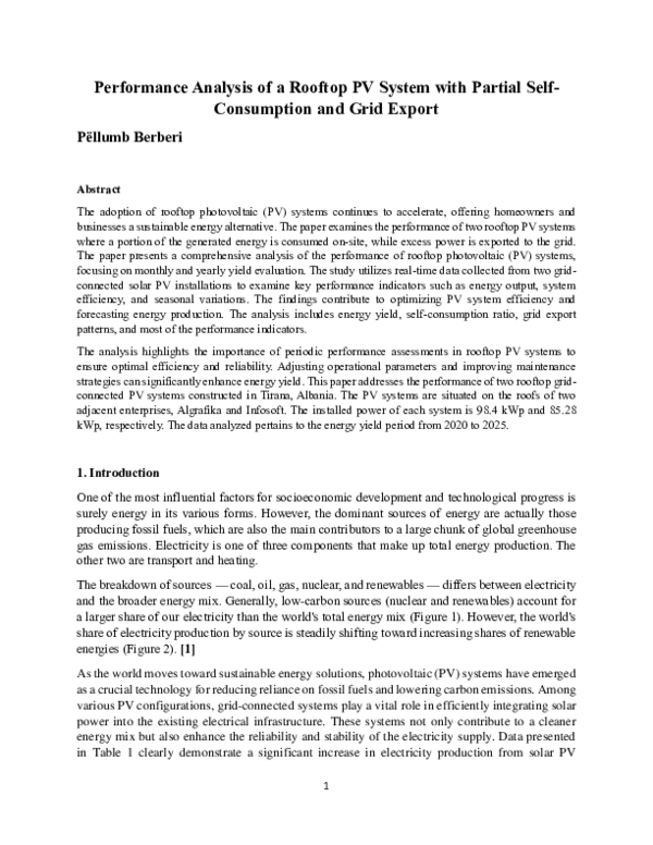 (PDF) Performance Analysis of a Rooftop PV System with Partial Self ...
