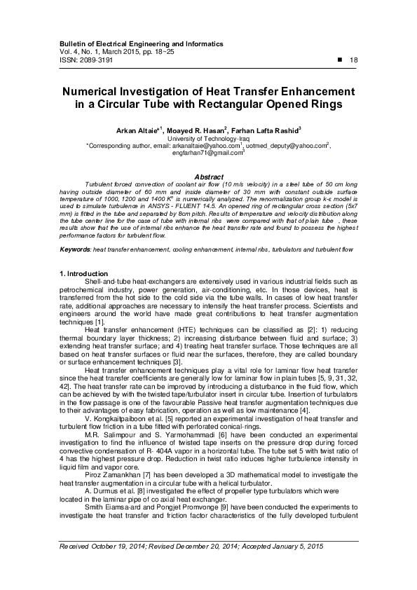 (PDF) Numerical Investigation of Heat Transfer Enhancement in a ...