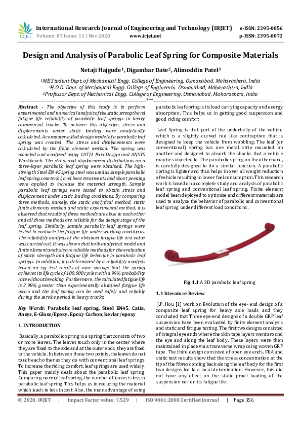 (PDF) Design and Analysis of Parabolic Leaf Spring for Composite Materials