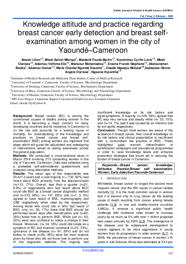 (PDF) Knowledge attitude and practice regarding breast cancer early ...