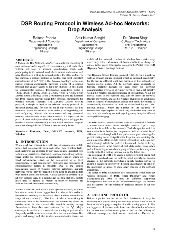 (PDF) DSR Routing Protocol in Wireless Ad-hoc Networks: Drop Analysis