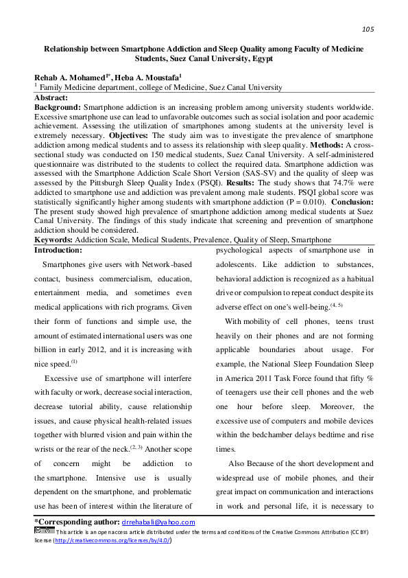 (PDF) Relationship between smartphone addiction and sleep quality among ...
