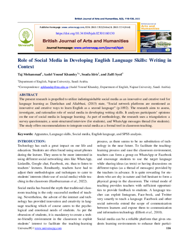 (PDF) Role of Social Media in Developing English Language Skills ...
