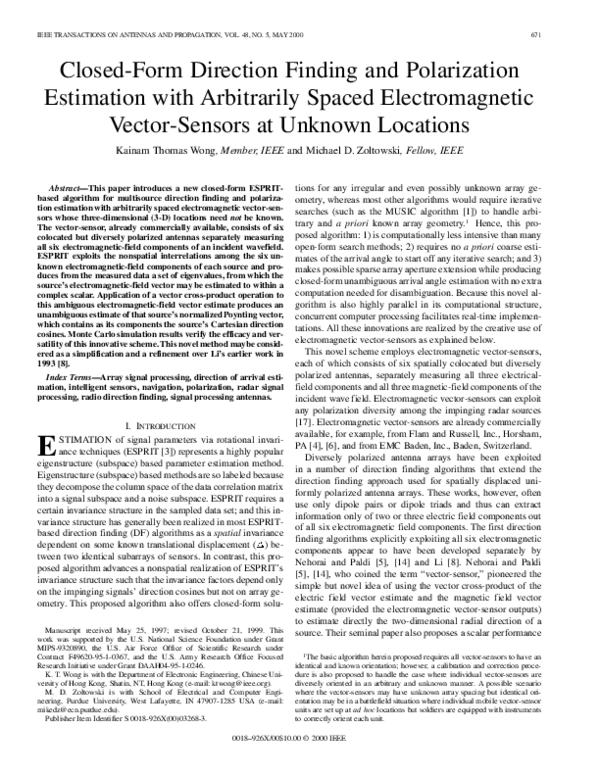 (PDF) Closed-form direction finding and polarization estimation with ...