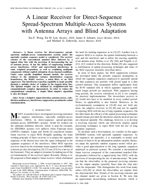 (PDF) A linear receiver for direct-sequence spread-spectrum multiple ...