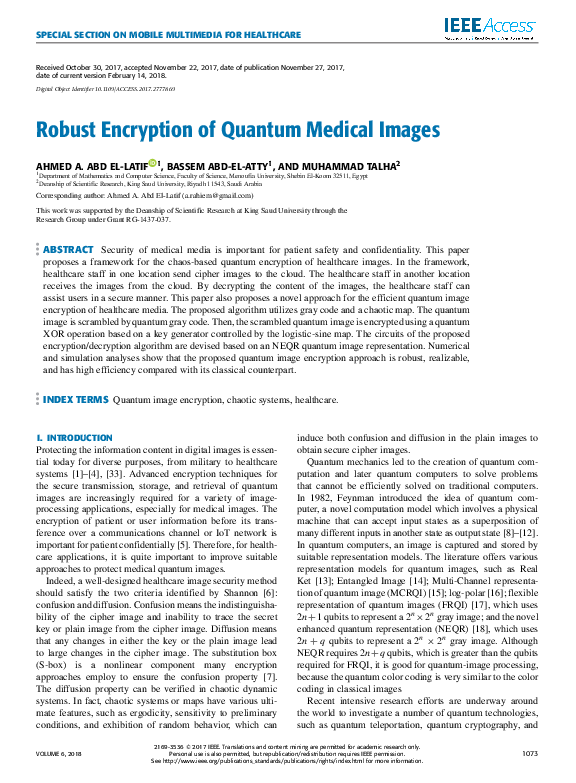 (PDF) Robust Encryption of Quantum Medical Images