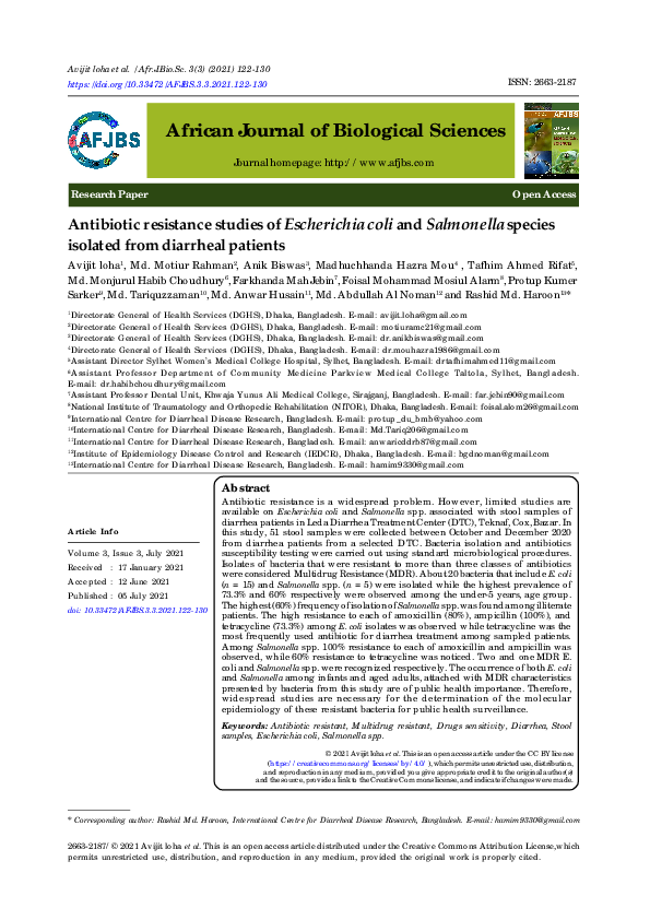 (PDF) Antibiotic resistance studies of Escherichia coli and Salmonella ...