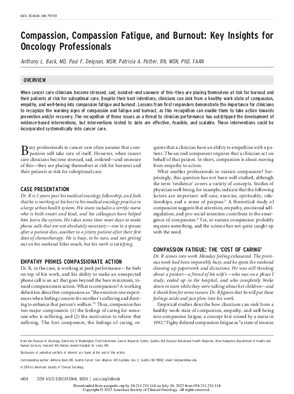 (PDF) Compassion, compassion fatigue, and burnout: key insights for ...