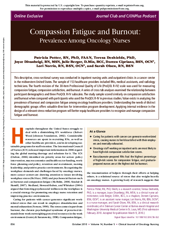 (PDF) Compassion Fatigue and Burnout