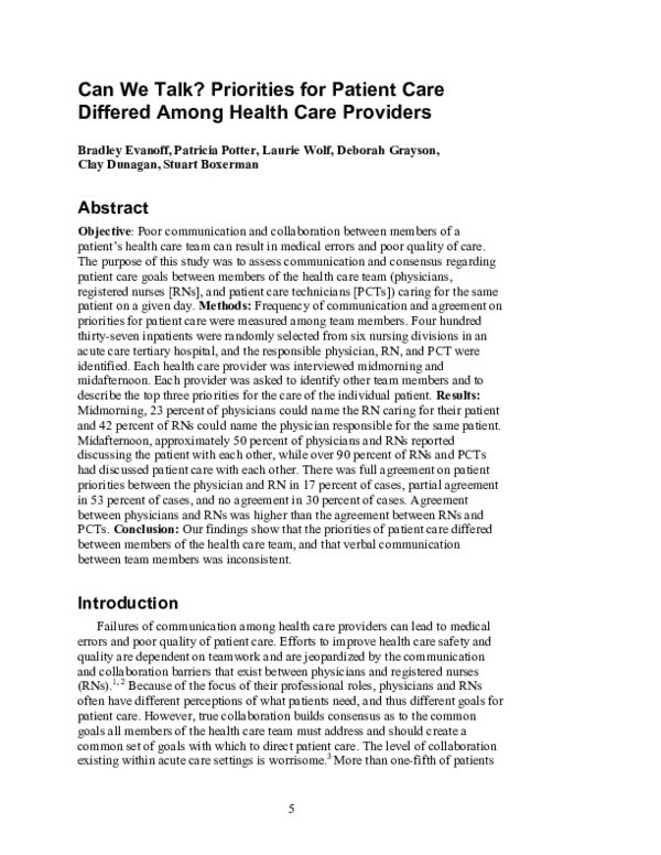 (PDF) Can we talk? Priorities for patient care differed among health ...