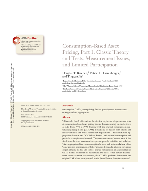 (PDF) Consumption-Based Asset Pricing, Part 1: Classic Theory and Tests ...