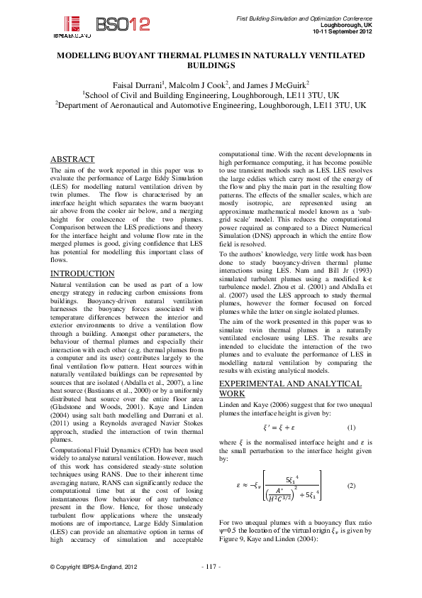 (PDF) Modelling Buoyant Thermal Plumes in Naturally Ventilated Buildings