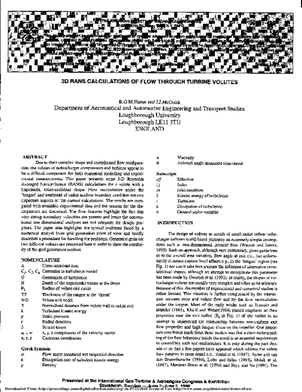 (PDF) 3D Rans Calculations of Flow Through Turbine Volutes