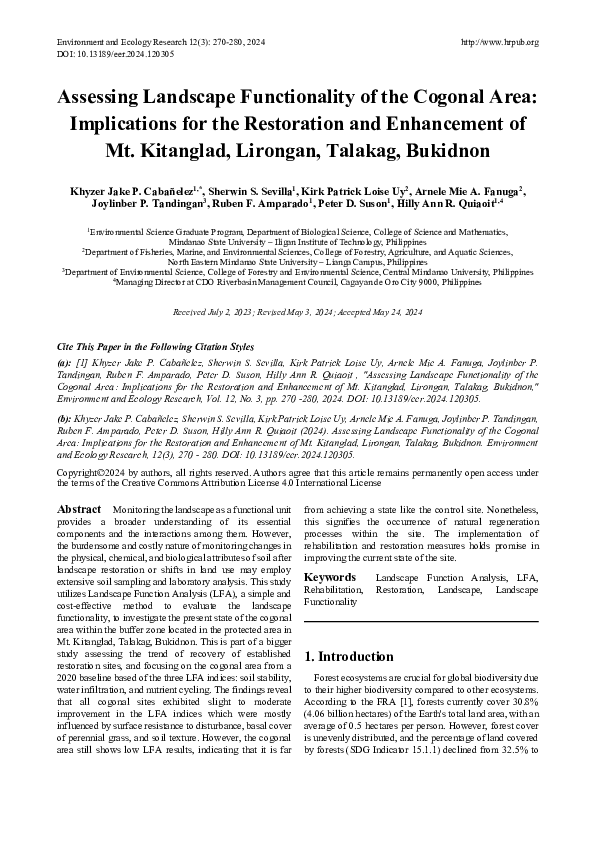 (PDF) Assessing Landscape Functionality of the Cogonal Area ...